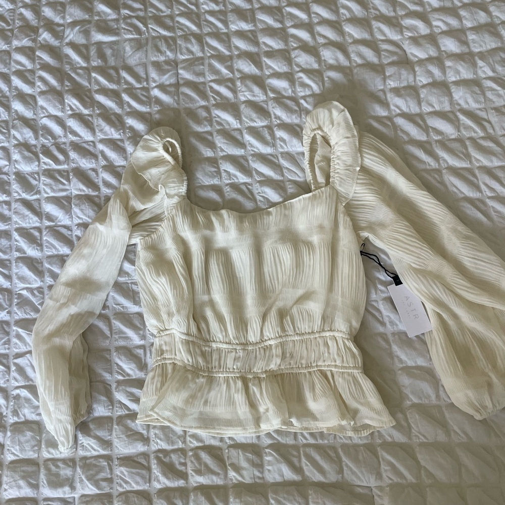 Astr Cream Fitted Smocked Blouse